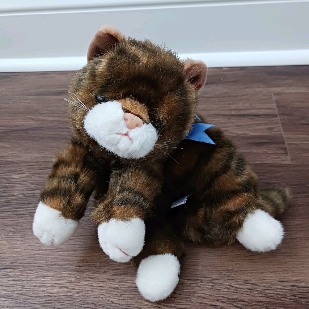 VINTAGE Ty Classic Spice The Cat Plush 1997 Tabby Striped White Paws Blue Bow